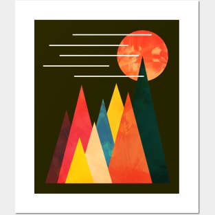 Minimalist Abstract Nature Art #5 Linear and Colorful Mountains Posters and Art